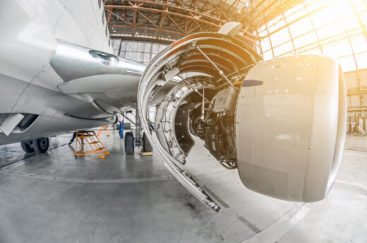 View of the open engine hood