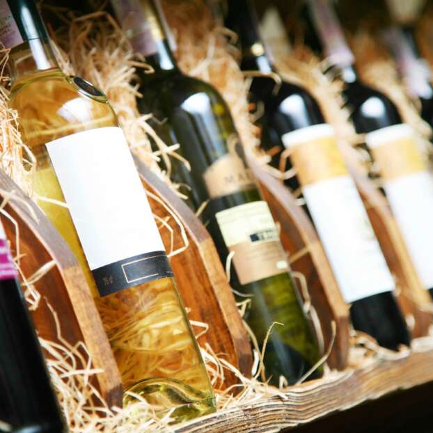 Wine bottles in a box